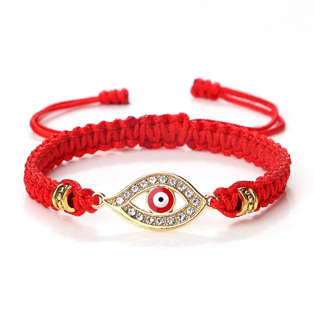 Pulsera Trenzada Zirconio Mal de Ojo Turco rojo oro