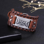 Pulsera Triple Luna en Cuero Brujería Wicca 9