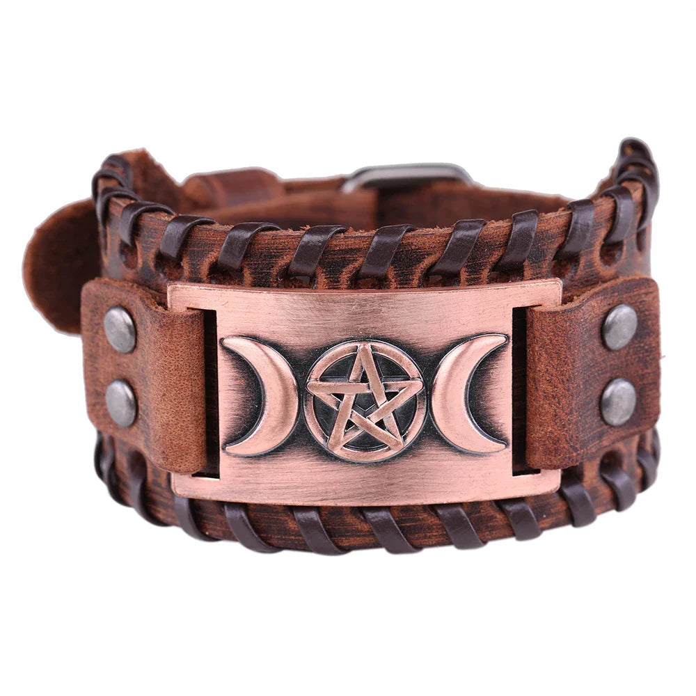 Pulsera Triple Luna en Cuero Brujería Wicca 11