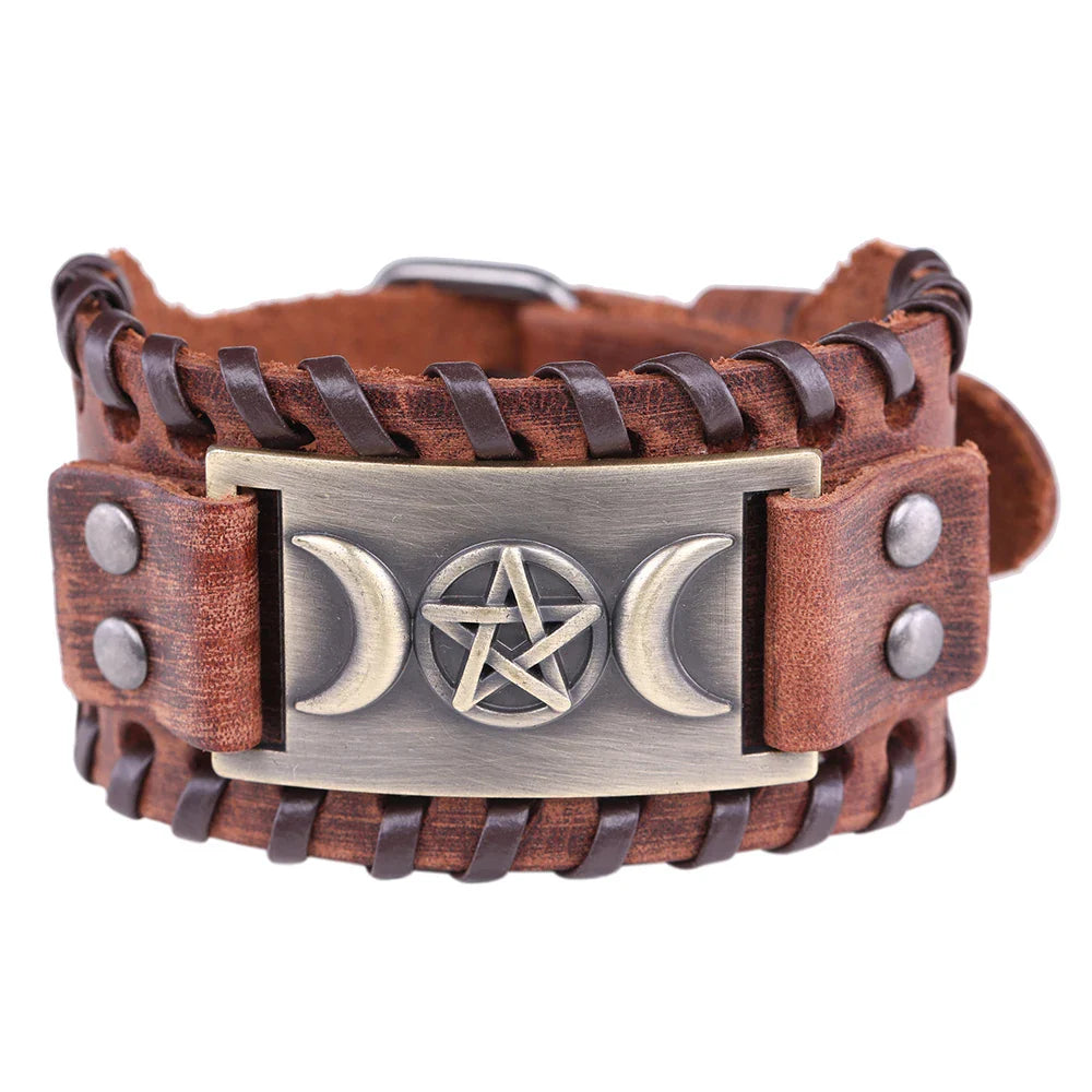 Pulsera Triple Luna en Cuero Brujería Wicca 10