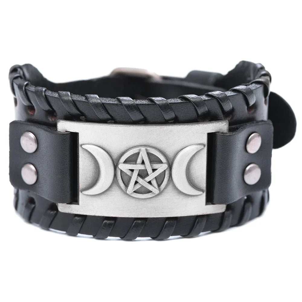 Pulsera Triple Luna en Cuero Brujería Wicca 6