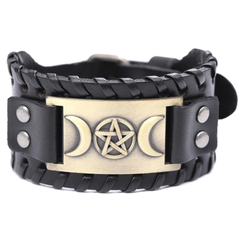 Pulsera Triple Luna en Cuero Brujería Wicca 7