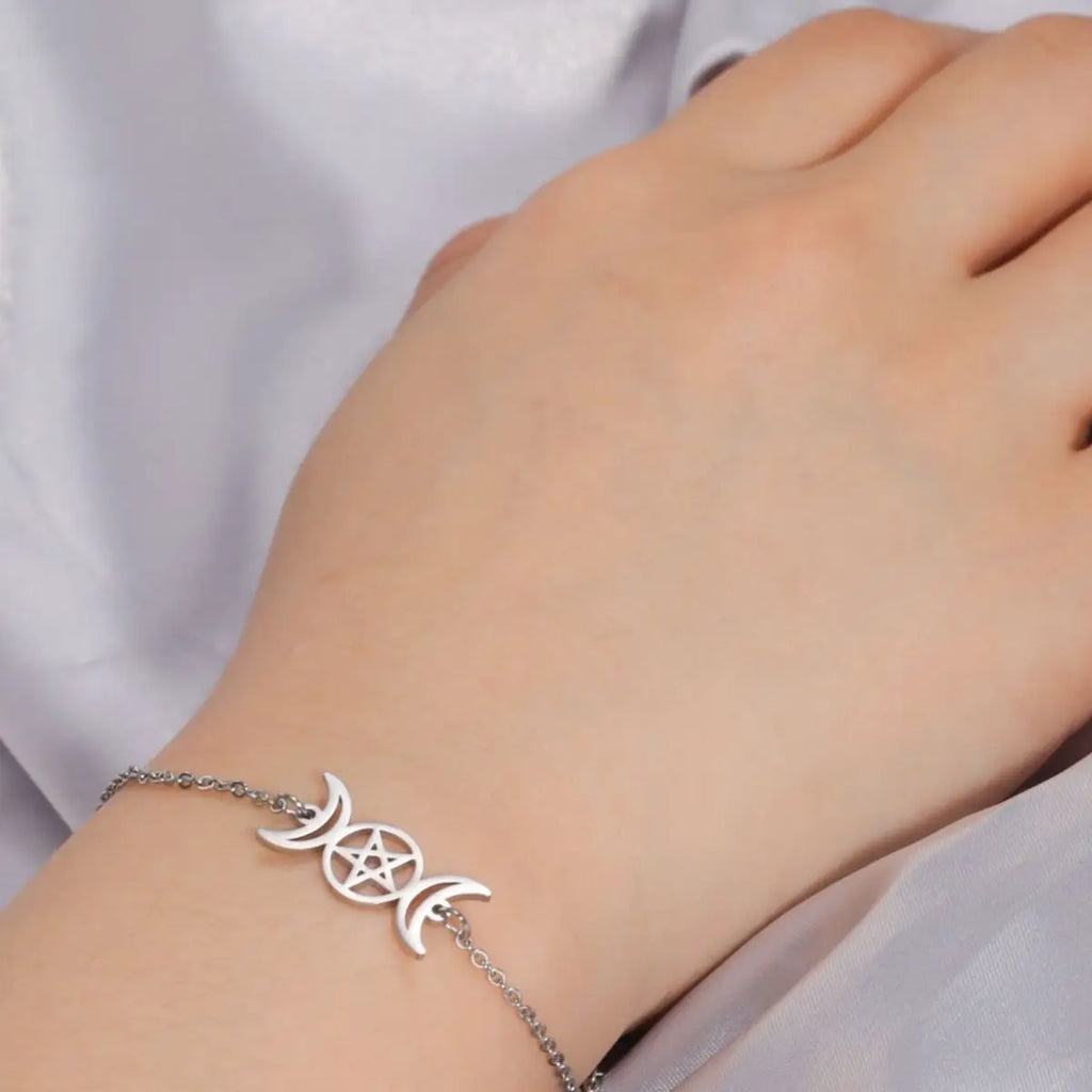 Pulsera Triple Luna Hechicería Pulsera Wiccan plata
