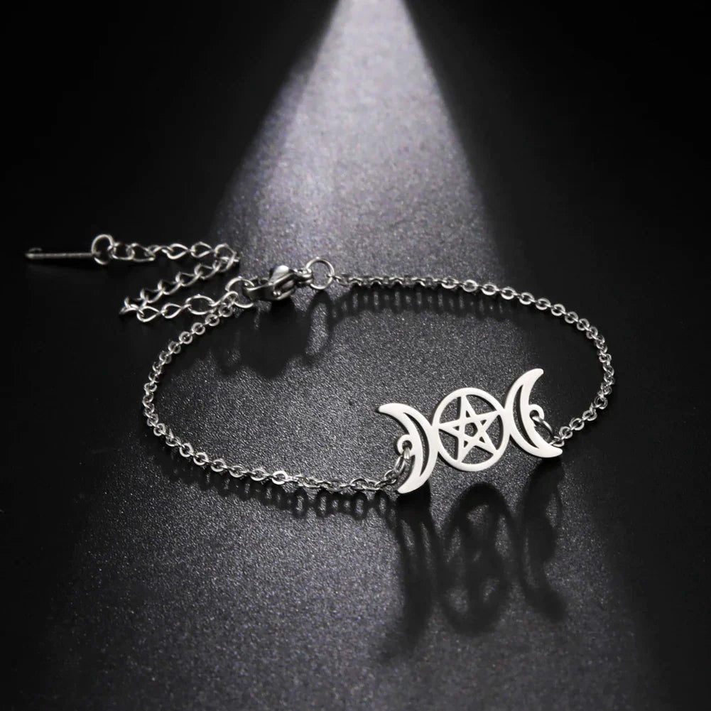 Pulsera Triple Luna Hechicería Pulsera Wiccan plata