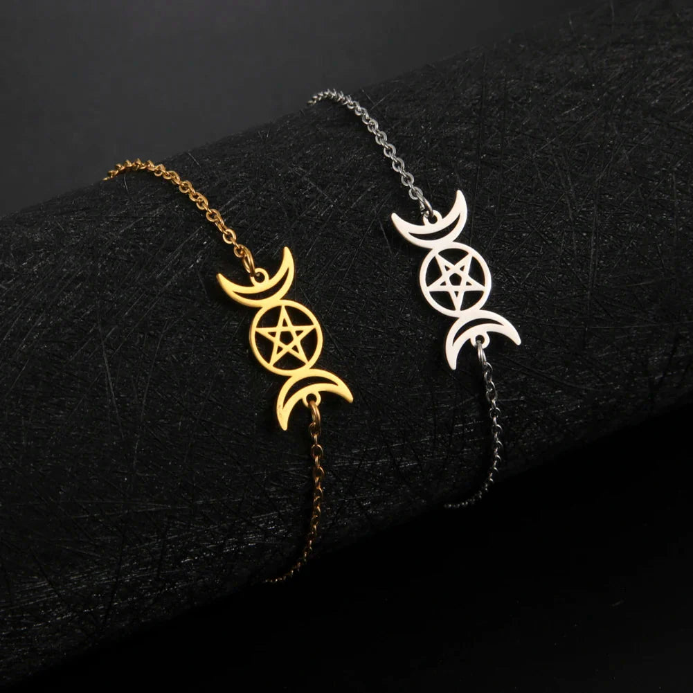 Pulsera Triple Luna Hechicería Pulsera Wiccan oro