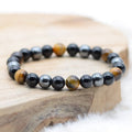 Pulsera "Triple Protección" en Hematita Ojo de Tigre y Obsidiana