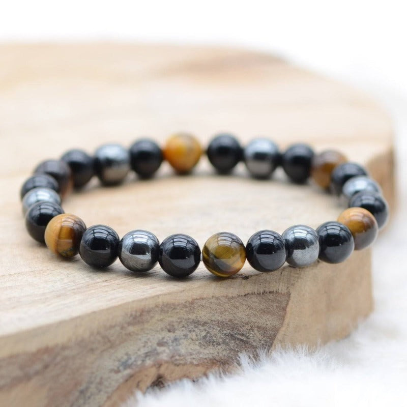 Pulsera "Triple Protección" en Hematita Ojo de Tigre y Obsidiana