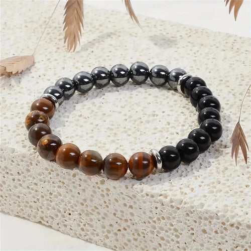 Pulsera Triple Protección Ojo de Tigre, Turmalina y Hematita