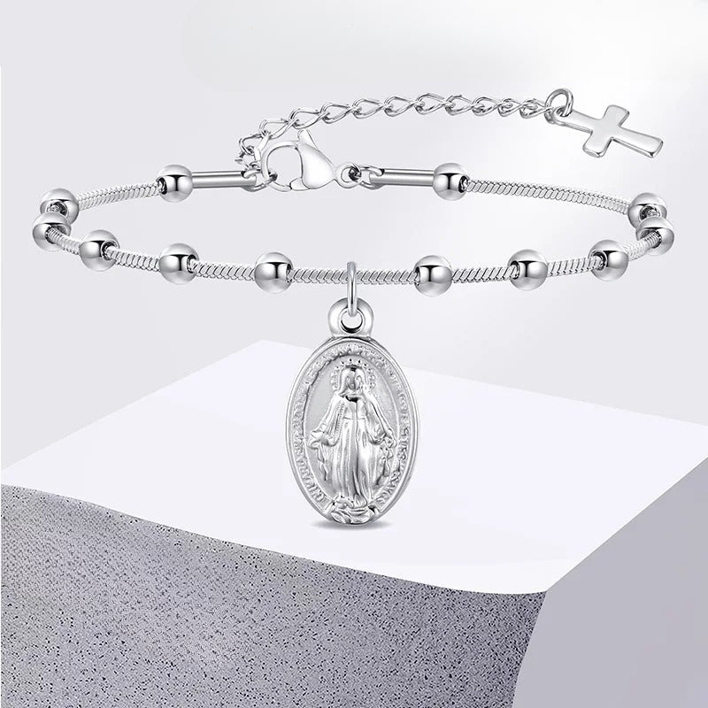 Pulsera Virgen María Gourmette Cristiana plata