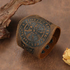 Pulsera Vikinga Vegvisir en cuero marrón oscuro