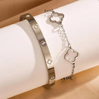 Juego de 2 pulseras con tréboles de 4 hojas en plata