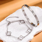 Juego de 2 pulseras con tréboles de 4 hojas en plata