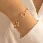 Juego de 2 pulseras con tréboles de 4 hojas en oro