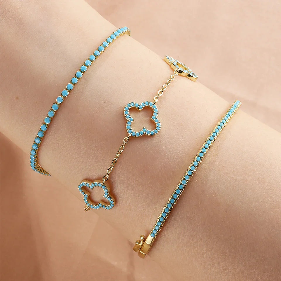 Lote de 3 Pulseras con Tréboles de 4 Hojas en Circonia Azul