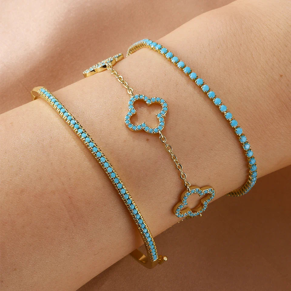 Lote de 3 Pulseras con Tréboles de 4 Hojas en Circonia Azul