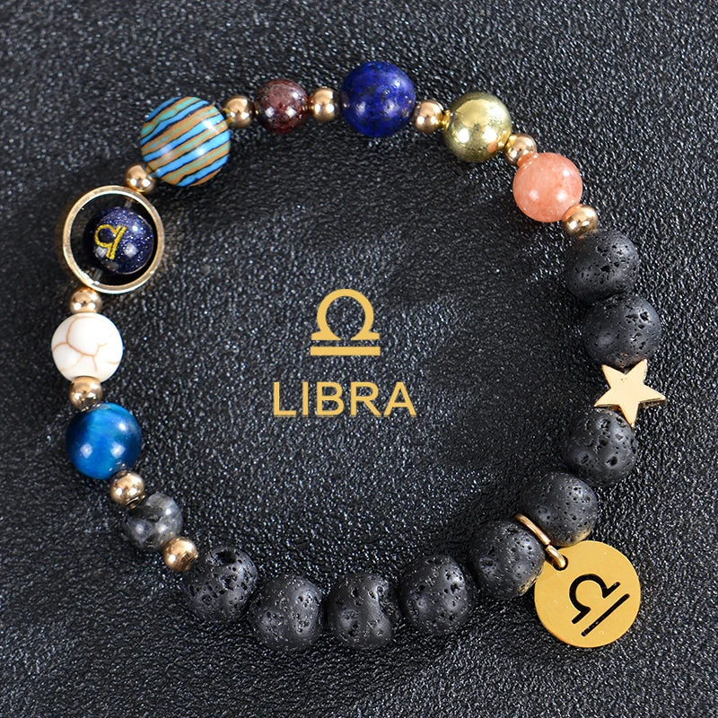Pulseras de Piedra de Lava 12 Constelaciones Signos Astrológicos del Zodiaco libra