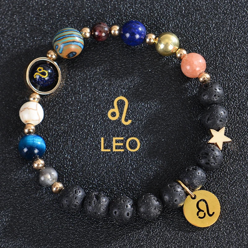 Pulseras de Piedra de Lava 12 Constelaciones Signos Astrológicos del Zodiaco leo