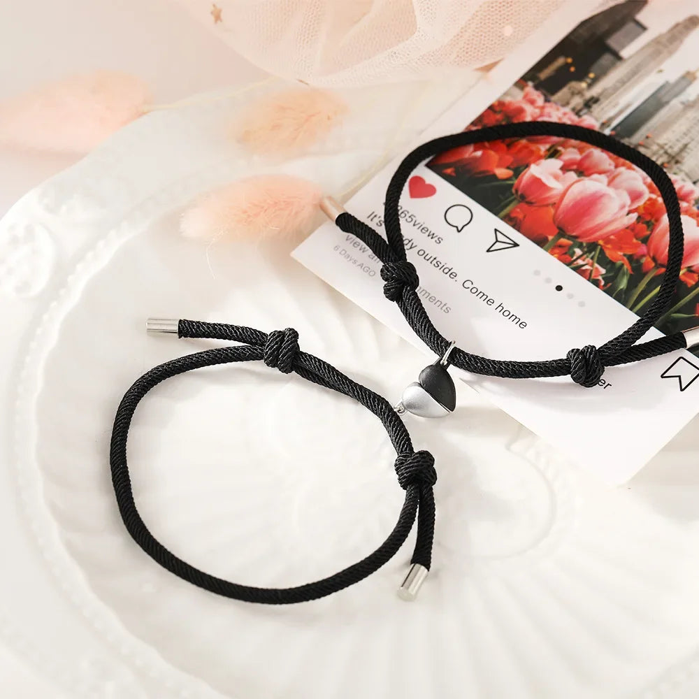 Pulseras para Parejas de Amigos Pulsera de Esclava Corazón Magnético