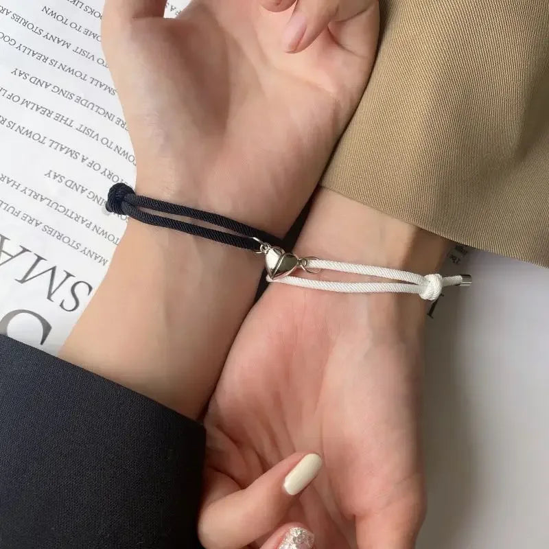 Pulseras para Parejas de Amigos Pulsera de Esclava Corazón Magnético