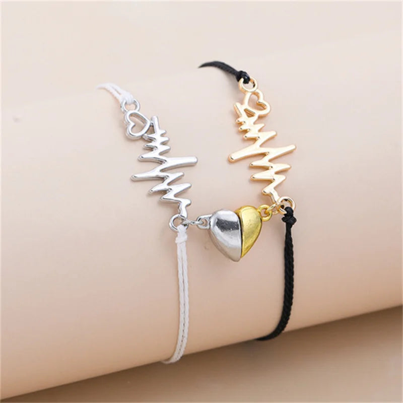 Pulseras para Parejas Pulsera Magnética Corazón y Electrocardiograma 2