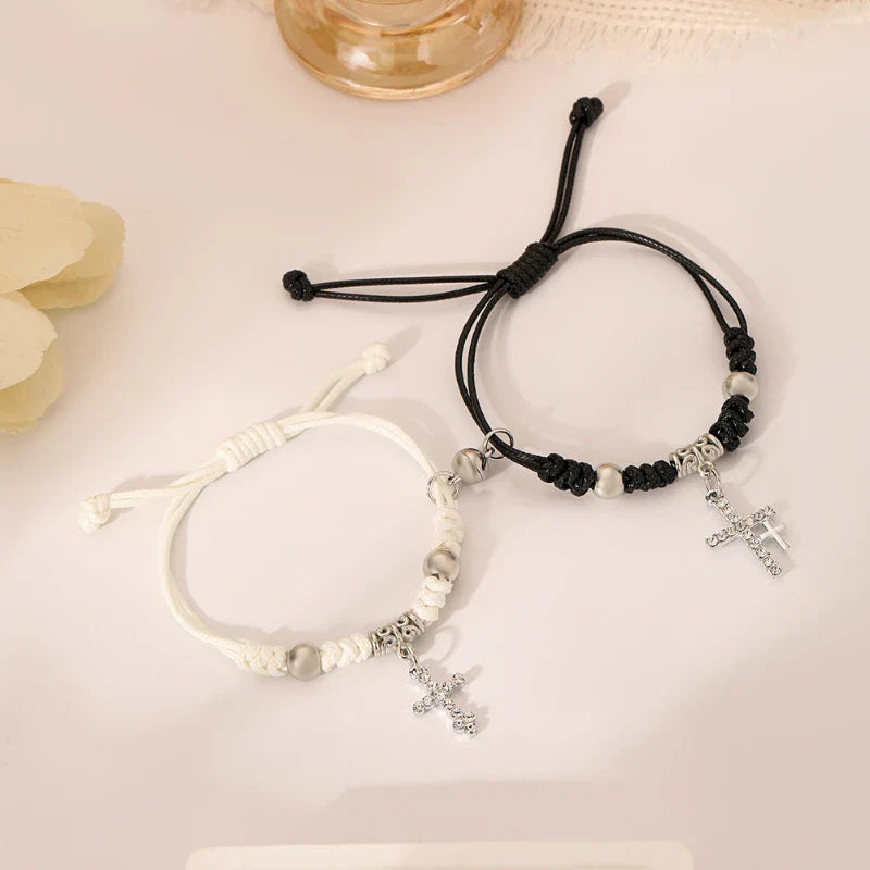 Pulseras para Parejas Negro y Blanco Gourmette Cruz