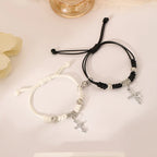 Pulseras para Parejas Negro y Blanco Gourmette Cruz