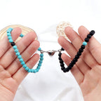 Pulseras para Parejas Pulsera Magnética con Perlas azul celeste y negras