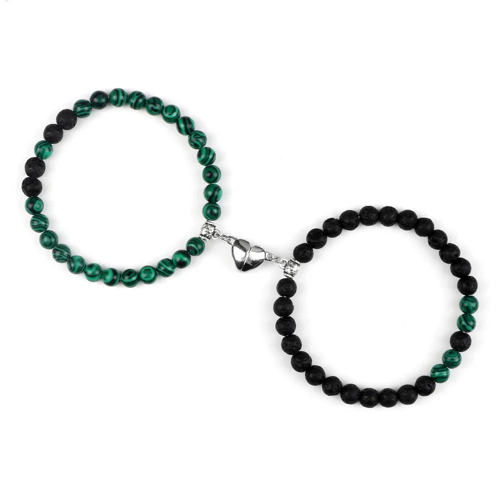 Pulseras para Parejas Pulsera Magnética con Perlas verdes y negras