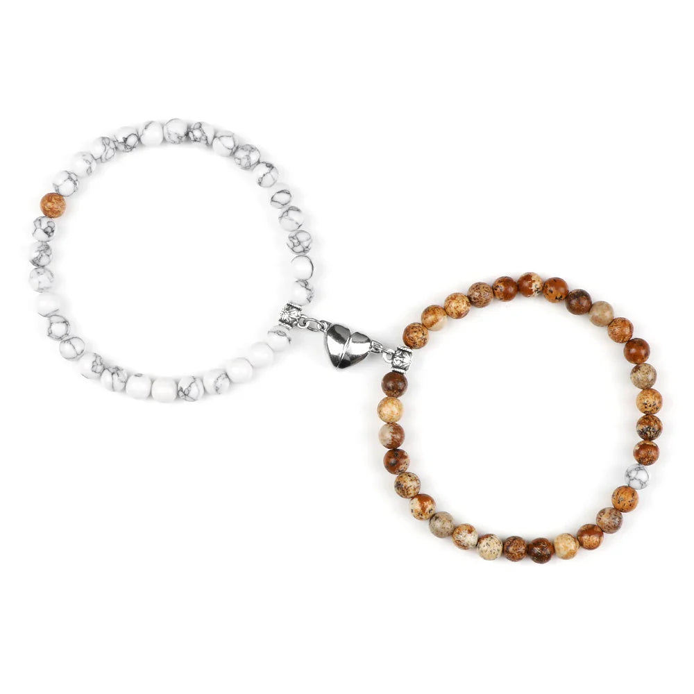 Pulseras para Parejas Pulsera Magnética con Perlas blancas y marrones