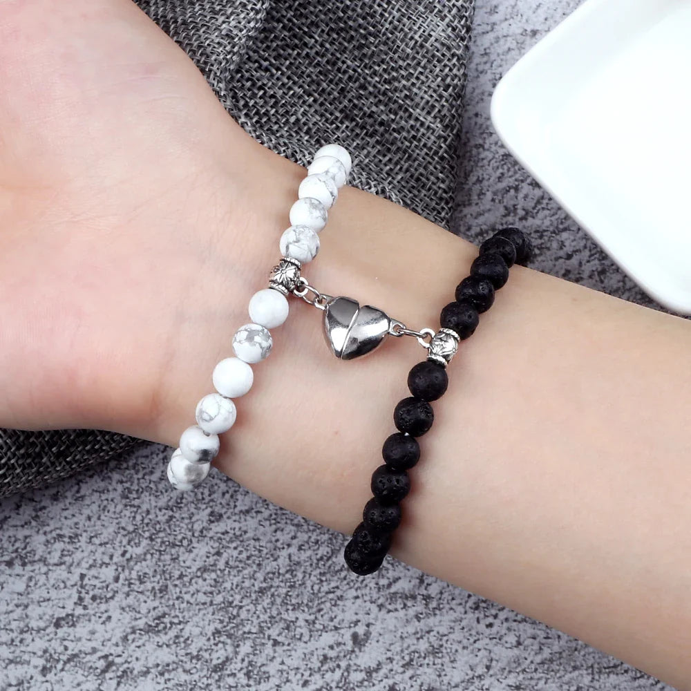 Pulseras para Parejas Pulsera Magnética con Perlas blancas y negras