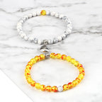 Pulseras para Parejas Pulsera Magnética con Perlas blancas y piedra de sol