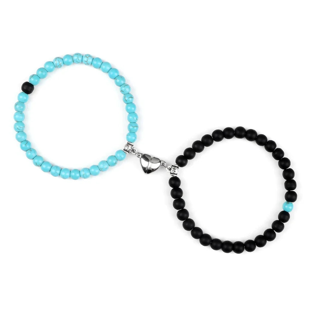 Pulseras para Parejas Pulsera Magnética con Perlas azul celeste y negras