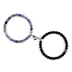 Pulseras para Parejas Pulsera Magnética con Perlas azul grisáceo y negras