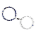 Pulseras para Parejas Pulsera Magnética con Perlas azul grisáceo y blancas