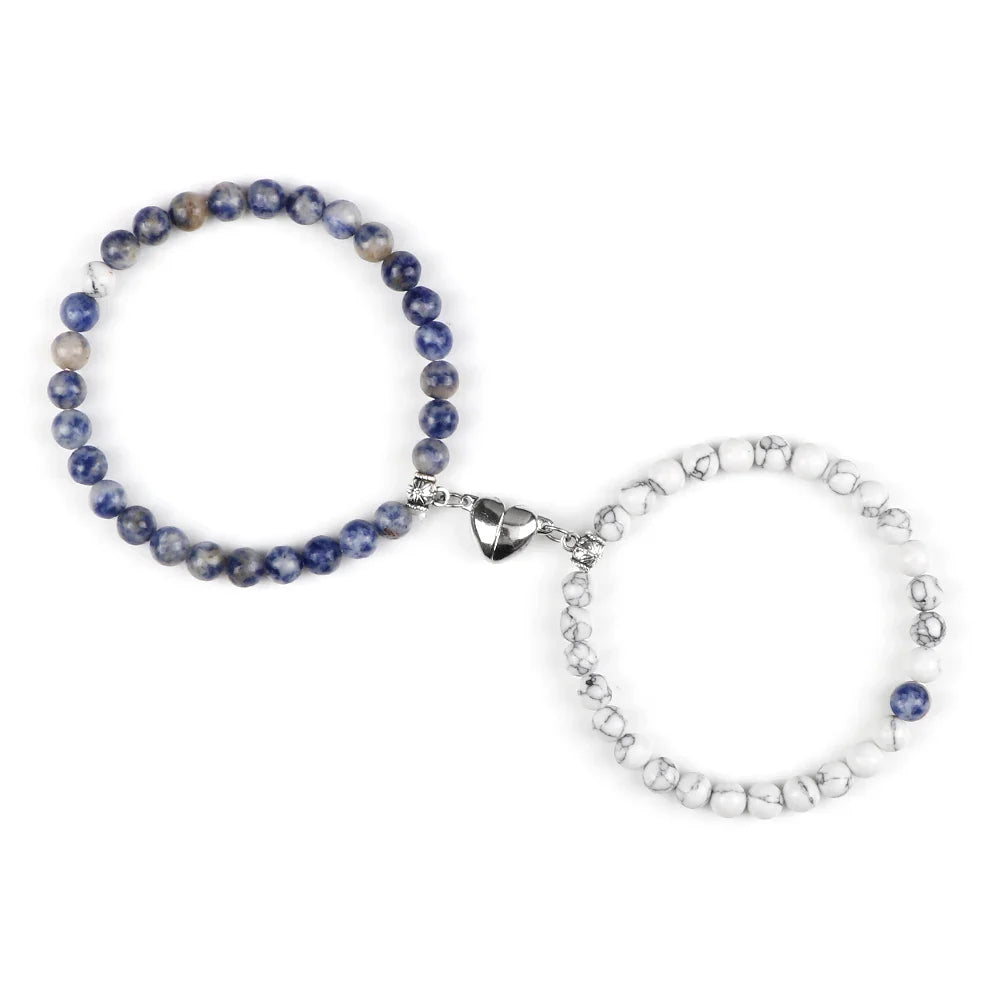 Pulseras para Parejas Pulsera Magnética con Perlas azul grisáceo y blancas