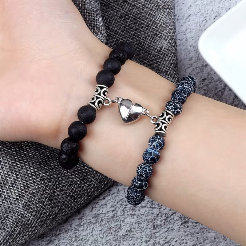 Pulseras para Parejas Pulsera Magnética con Perlas negras y grises
