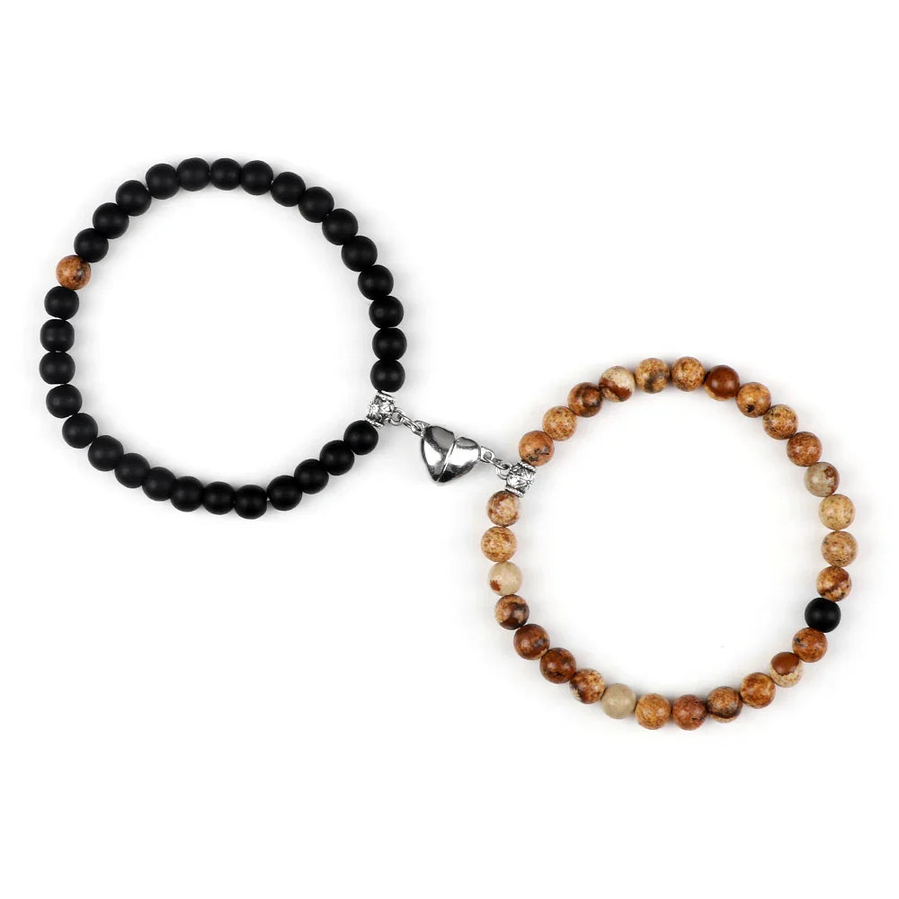 Pulseras para Parejas Pulsera Magnética con Perlas negras y marrones