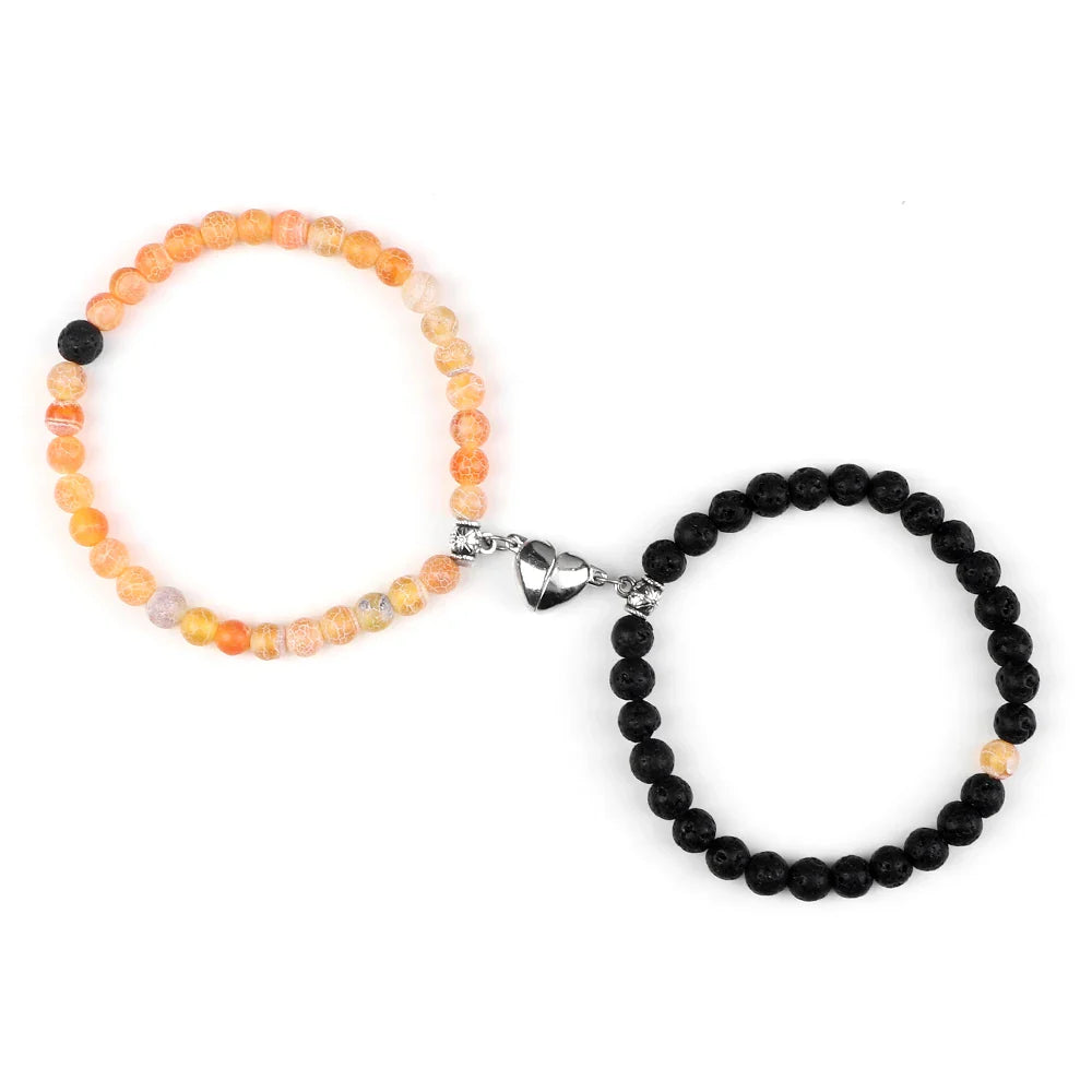 Pulseras para Parejas Pulsera Magnética con Perlas piedra de sol y negras