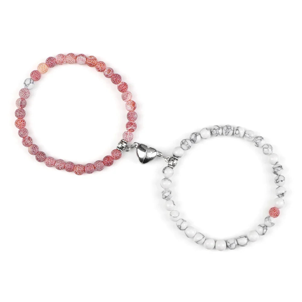 Pulseras para Parejas Pulsera Magnética con Perlas rosas y blancas