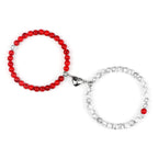 Pulseras para Parejas Pulsera Magnética con Perlas rojas y blancas