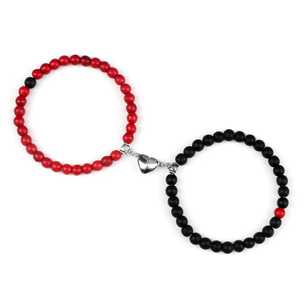 Pulseras para Parejas Pulsera Magnética con Perlas rojas y negras