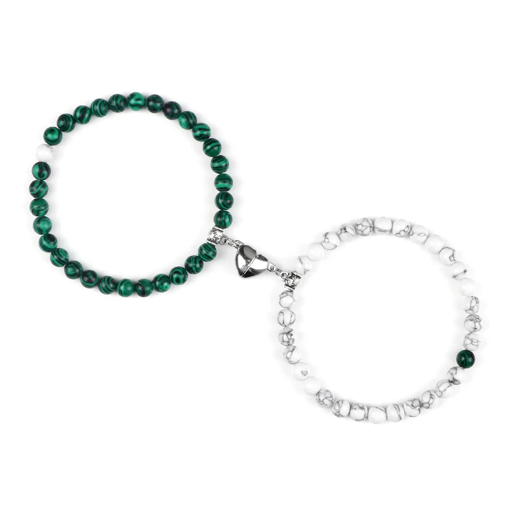 Pulseras para Parejas Pulsera Magnética con Perlas verdes y blancas