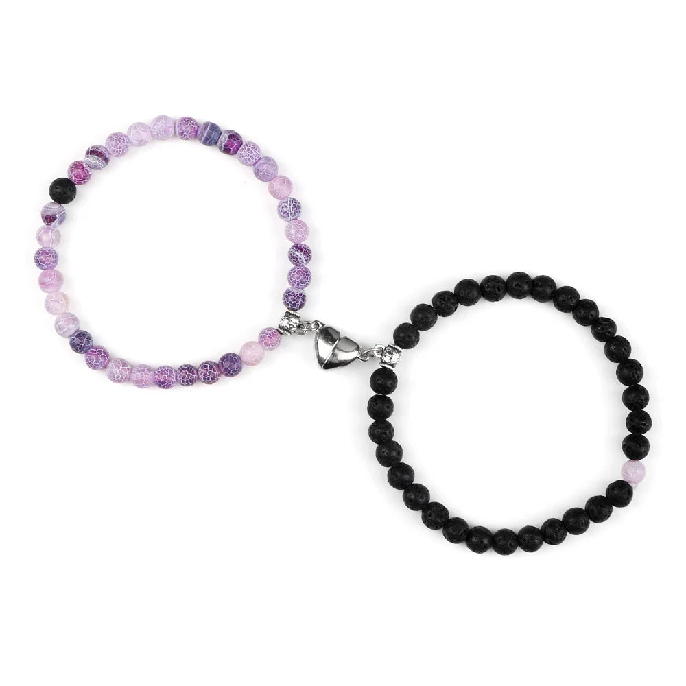 Pulseras para Parejas Pulsera Magnética con Perlas violetas y negras