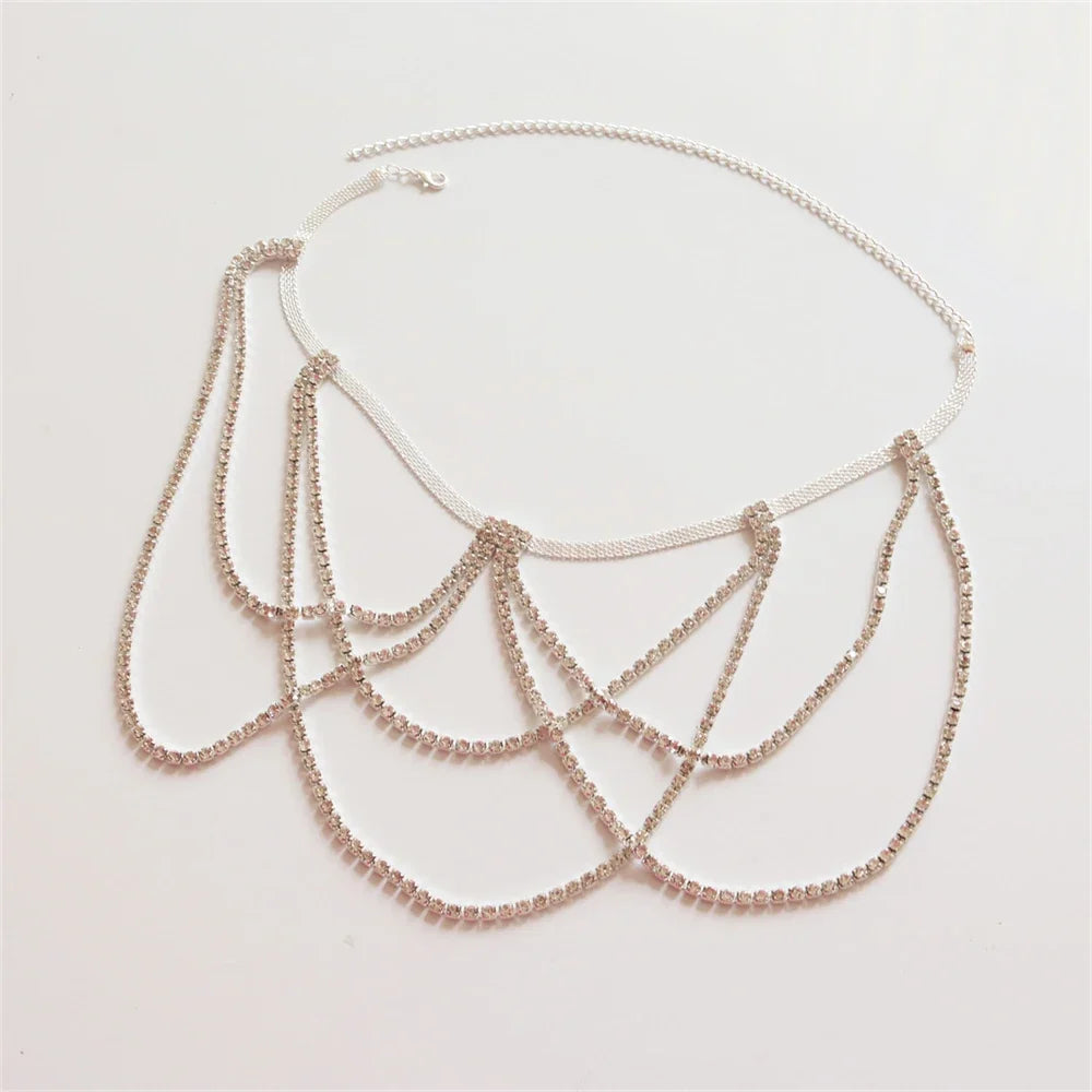 Cadena para muslo de pedrería - joya de pierna para mujer plata