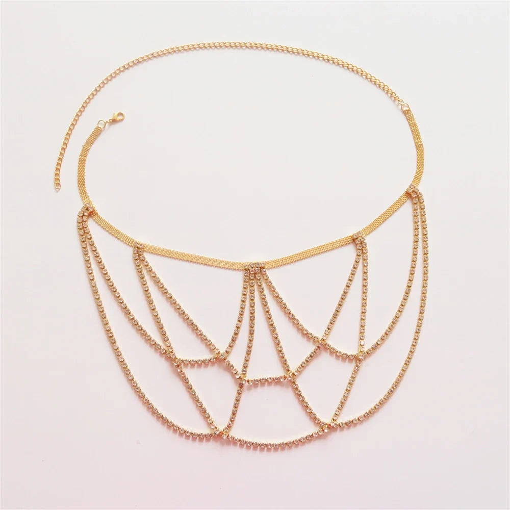 Cadena para muslo de pedrería - joya de pierna para mujer oro