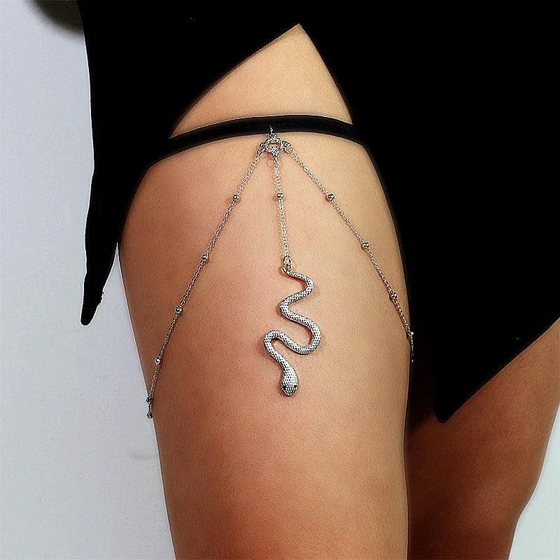 Cadena para muslo serpiente pierna - Joya para muslo cuerpo muslo mujer plata