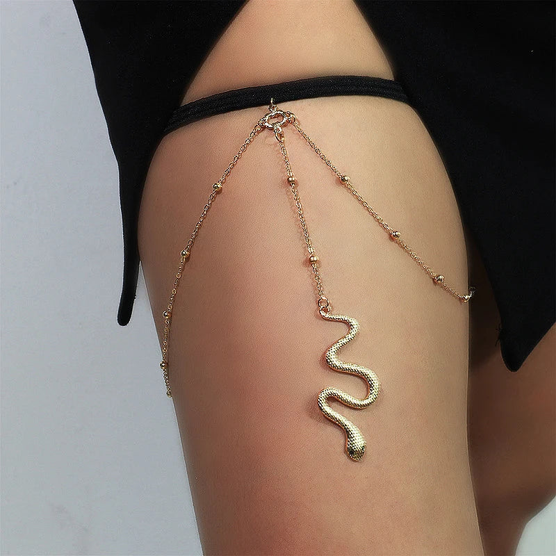 Cadena para muslo serpiente pierna - Joya para muslo cuerpo muslo mujer oro