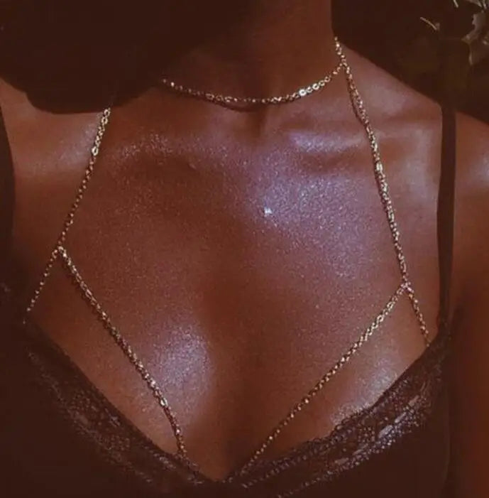 Cadena de Escote para Mujer Collar de Pecho plata