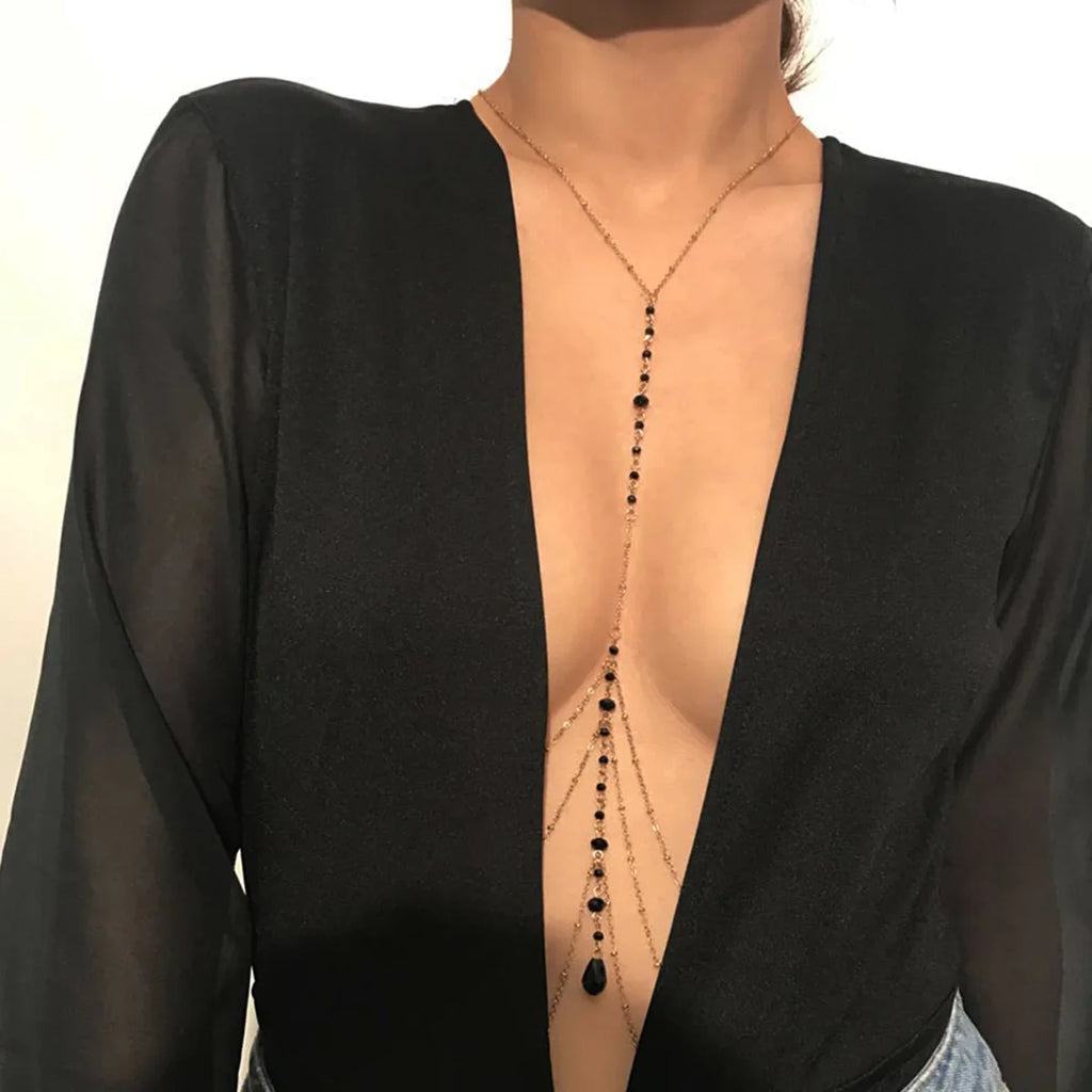 Cadena de escote para mujer Collar Negro oro