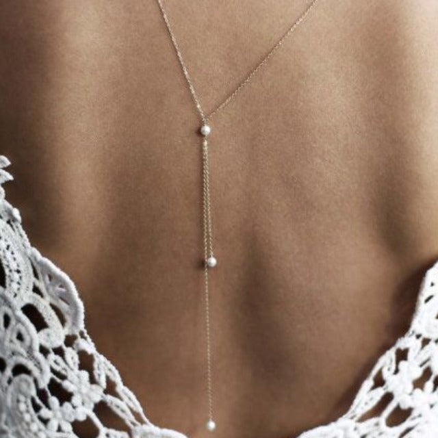 Cadena para la Espalda con Perlas para Mujer plata